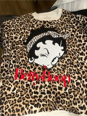 Betty Boop  Leopard Print Pullover Sweatshirt - Tan/Black red